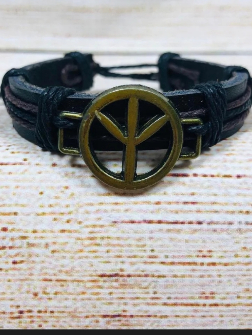 Piece Sign Unisex Leather Bracelet Adjustible Rope